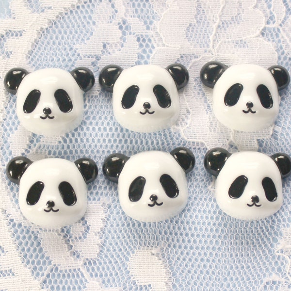 6 Pcs Puffy Panda Bear Cabochon - 21x17mm