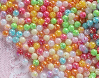 200Pcs 6mm Iridescent Round Neon Beads