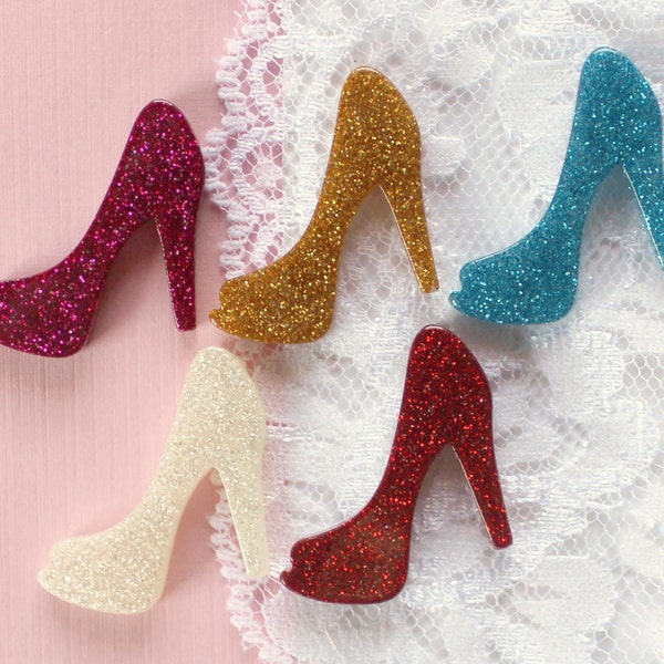 5 Pcs Glittery High Heel Pumps Cabochons - 35x22mm