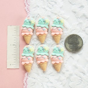 6 Pcs Smiley Pink and Blue Double Scoop Ice Cream Cabochons 33x19mm image 5