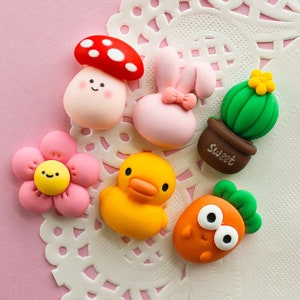 6 Pcs Matte Assorted Cute Puffy Animal and Plant Cabochons 25x20mm zdjęcie 3