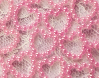 200 or 400 Pieces 12mm Pink Hollow Heart Flatback Pearls