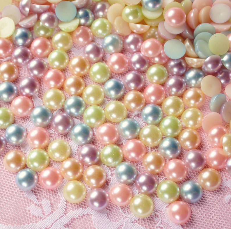 150 Pcs 8mm Pastel Round Flatback Pearls image 3