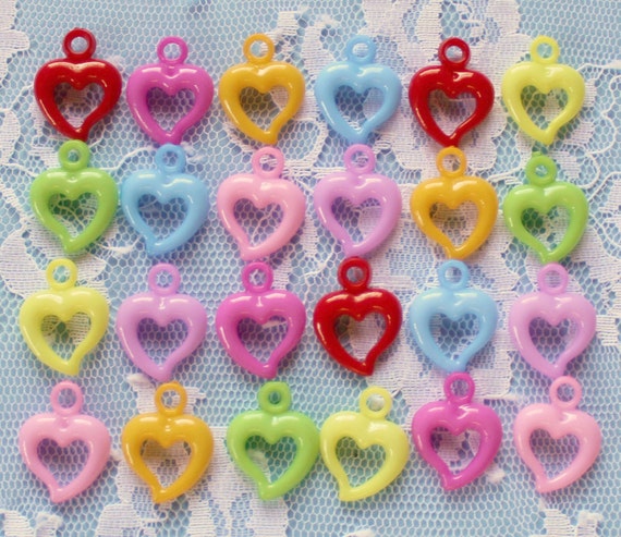 50 Pcs Plastic Heart Charms 20x15mm Etsy