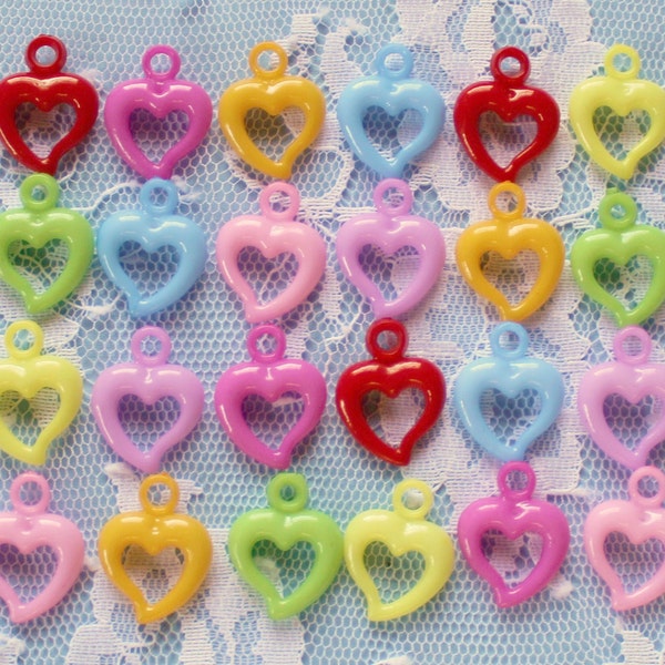 50 Pcs Plastic Heart Charms - 20x15mm