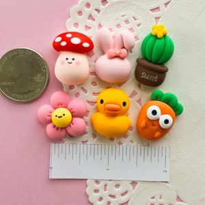 6 Pcs Matte Assorted Cute Puffy Animal and Plant Cabochons 25x20mm zdjęcie 5