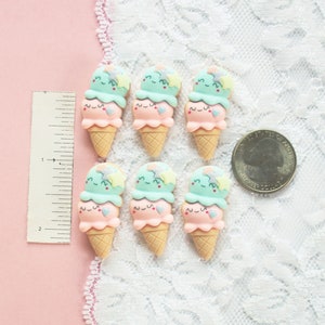 6 Pcs Smiley Pink and Blue Double Scoop Ice Cream Cabochons 33x19mm image 4