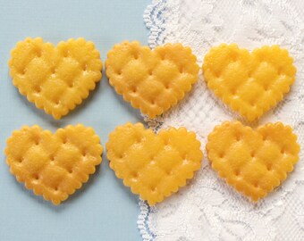 6 Pcs Big Heart Cookie Cabochons - 29x27mm
