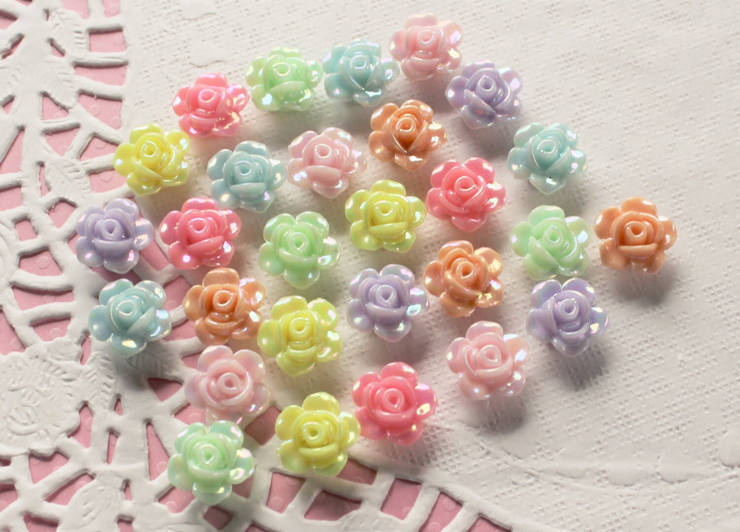 75 Pcs Assorted Pastel Iridescent Rose Beads 13x8mm | Etsy