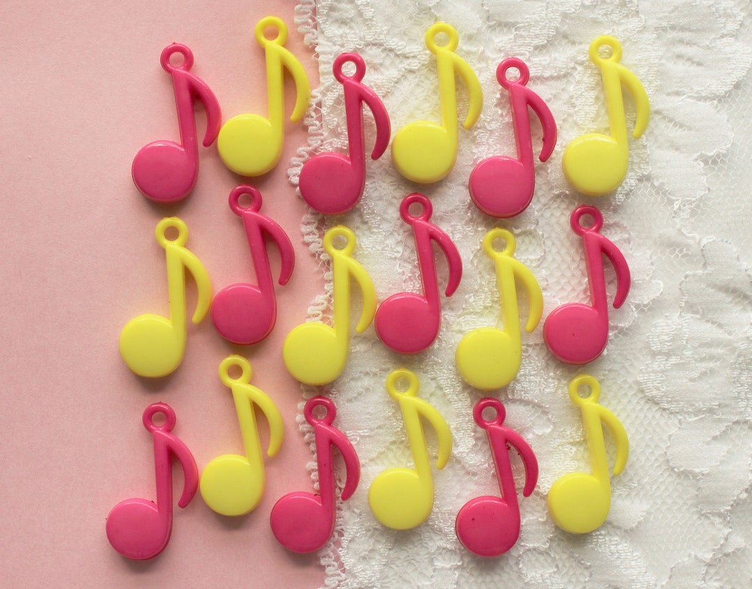 Pink and Yellow Music Note Charms - 26x12mm - Etsy