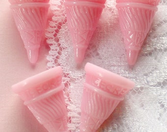 5 Pcs Pink Ice Cream Cone Bottoms Cabochons - 24x15mm