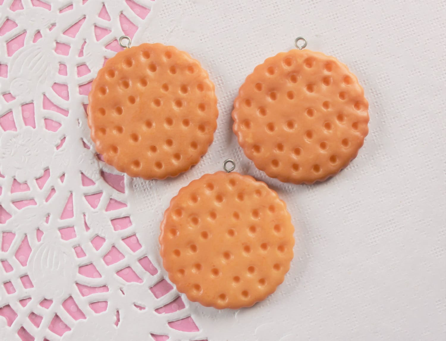 3 Pcs Huge Round Cookie Cabochon Pendants - 46x42mm Has