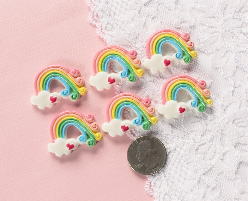 35x25mm 6 Pcs Swirly Rainbow On A Cloud Cabochons