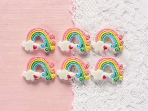 35x25mm 6 Pcs Swirly Rainbow On A Cloud Cabochons