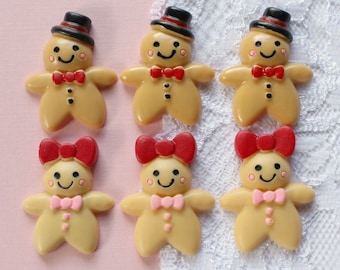 6 Pcs Mr and Mrs Gingerbread Man Cabochons - 33x25mm