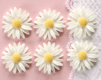 6 Pcs Matte Large White Dandelion Flower Cabochons - 27mm