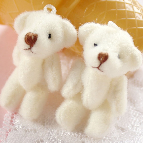 2 Pcs Real Stuffed Jointed Teddy Bear Charms - 37x20mm