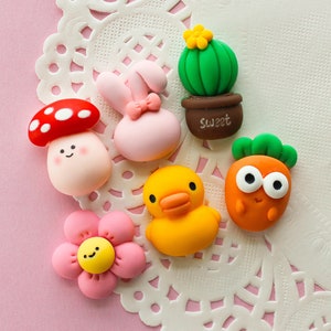 6 Pcs Matte Assorted Cute Puffy Animal and Plant Cabochons 25x20mm zdjęcie 2