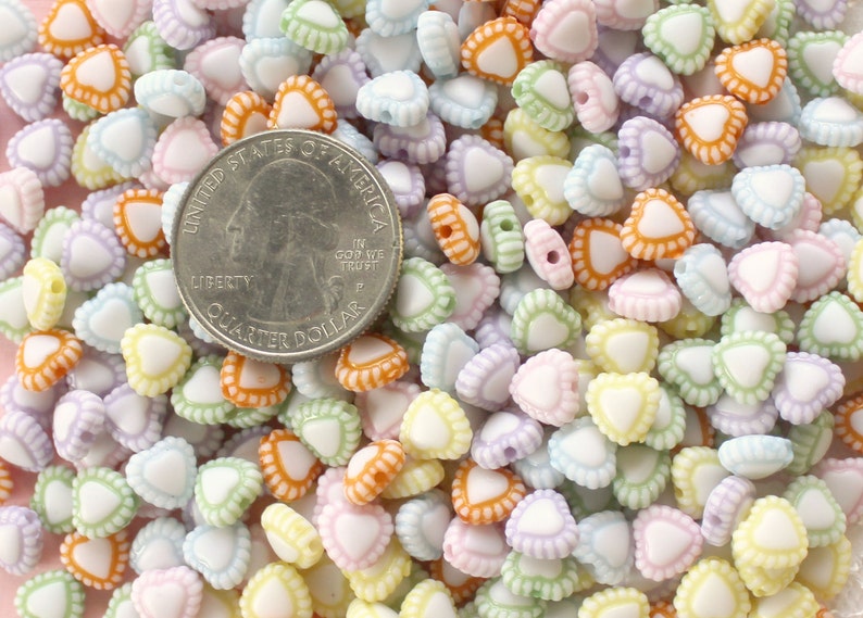 200 Pcs 6mm Pastel Lacy Heart Beads