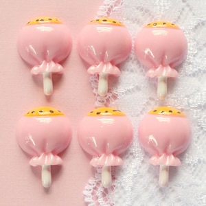6 Pcs Pink Wrapped Lollipop Cabochons - 26x12mm