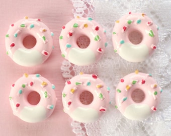 6 Pcs Tiny Pink Sprinkle Doughnut Cabochons - 13mm