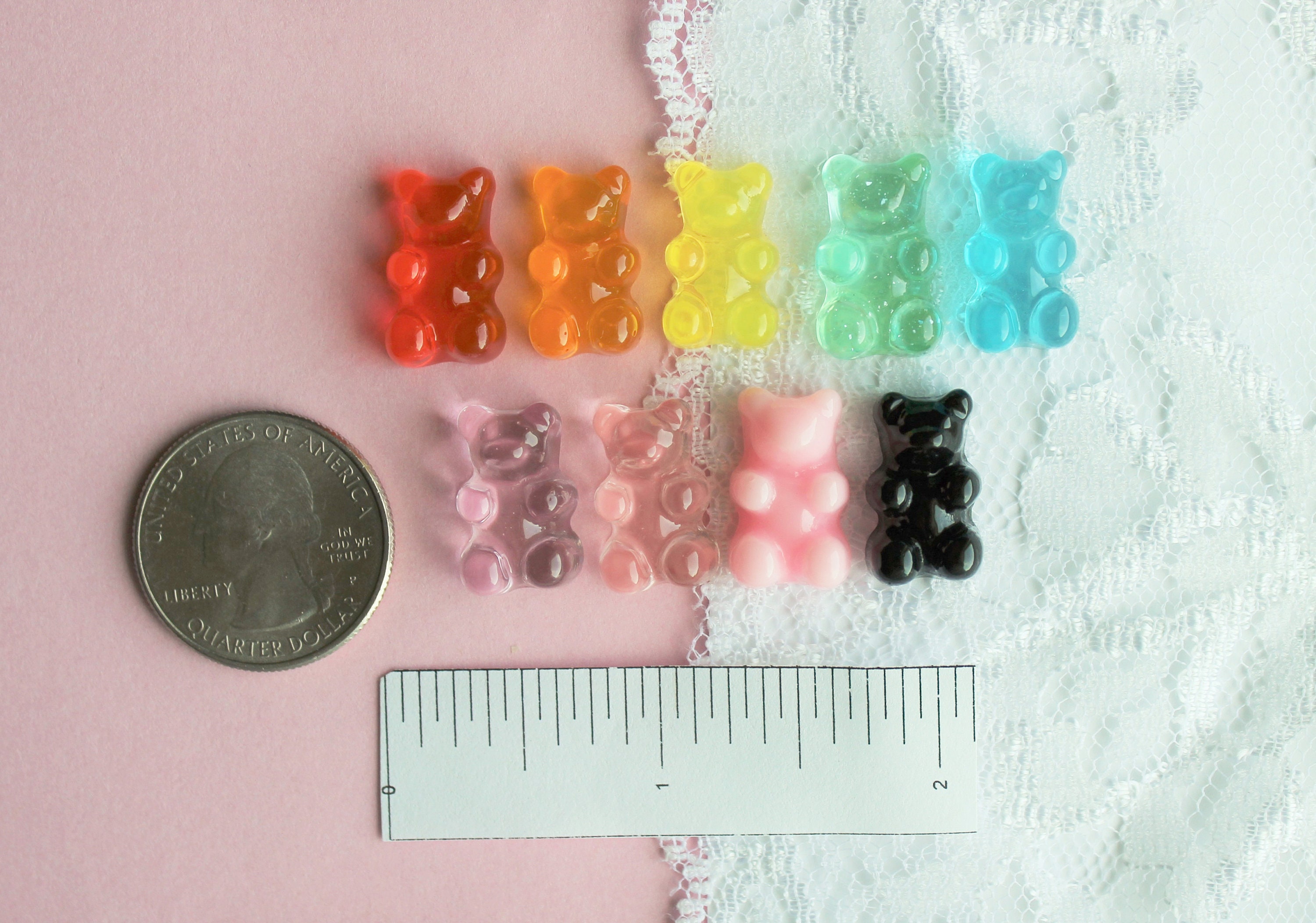 25 Pcs Assorted Plastic Realistic Gummy Bear Charms 17x10mm 