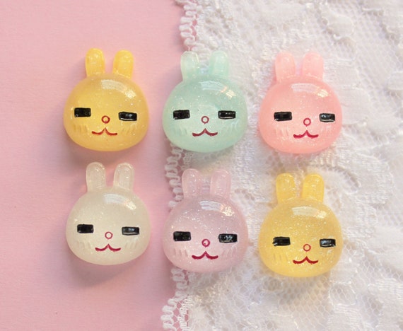 6 Pcs Glittery Gloomy Bunny Rabbit Cabochons 23x19mm Etsy
