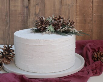 Pine Cone Cake Topper with Evergreens, Cake Top Decor, Christmas Wedding, Rustic Woodland Pinecones