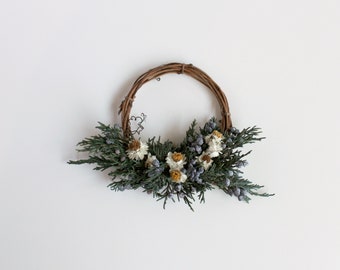 Little Christmas Grapevine Wreath, Holiday Winter Decorations with Juniper Berry, Small Farmhouse Accent Decor