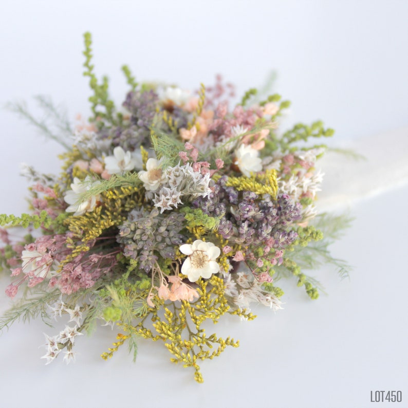 Wildflower Wrist Corsage, Pin on Corsage, Boho Garden Mix of Dried Flowers, Spring Summer Colors image 2