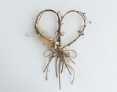 Grapevine Heart Wreath with Dry Flowers, Natural Neutrals, White and Cream, Wall Decor, Rustic Boho Farmhouse
