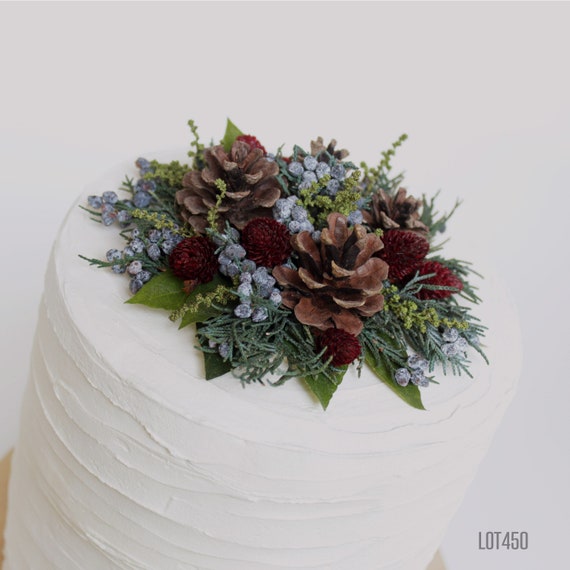 Woodland Cake Decorations Floral Cake Topper With Pine Cones Etsy