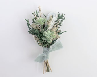 Winter Christmas Holiday Boutonniere, Sage Green Artificial and Dried Flowers with Evergreens and Fern, Wedding Groom, Prom Lapel Pin