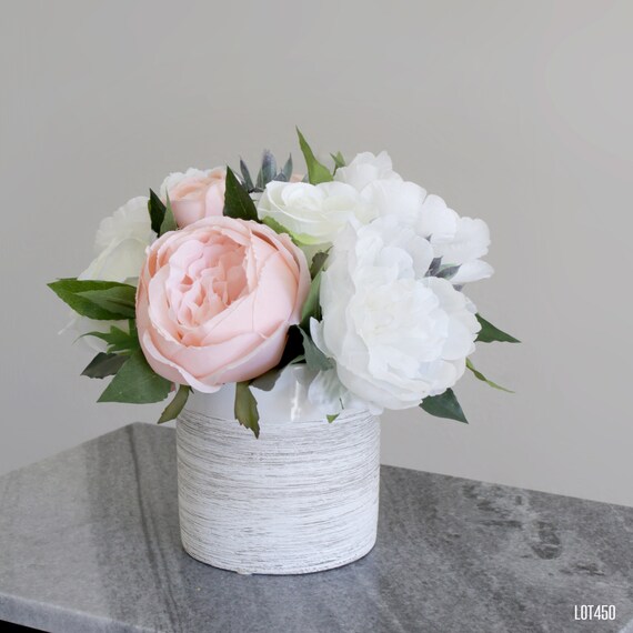 Pink And White Artificial Flower Centerpiece In A Ceramic Vase Etsy