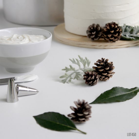 Loose Flower Stems for Cakes, Floral Decorating Kit, Winter Woodland Pinecones and Artificial Leaves, Rustic Pine Cone Decor