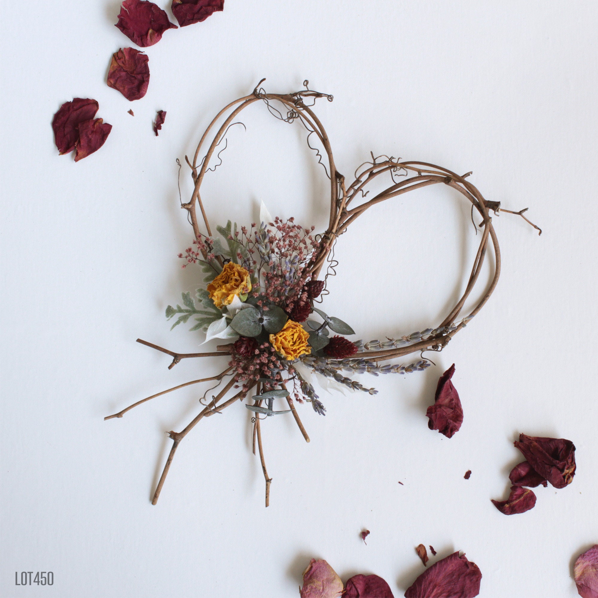 Wildflower Heart Wreath, Grapevine Wreath With Dried Flowers