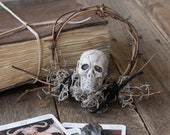 Gothic Skull Wreath, Pirate, Witch or Halloween Decor, Small Grapevine Accent Wreath