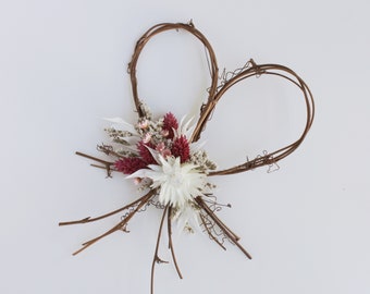 Heart Twig Wreath with Pink and White Dried Flowers