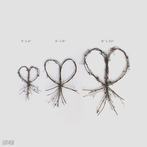 May include: Three twig heart wreaths in different sizes: 4 inches by 6 inches, 6 inches by 8 inches, and 8 inches by 10 inches.