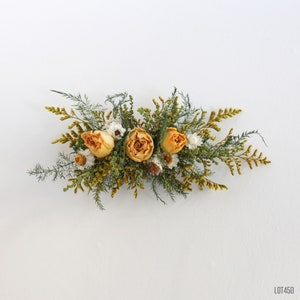 Hair Clip with Dry Flowers, Boho Wedding Hair Piece, Rustic Yellow Barrette with Roses and Fern