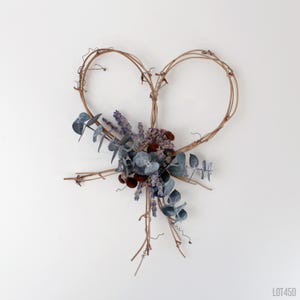 Eucalyptus Grapevine Heart Wreath with Real Dried Flowers, Herbs and Lavender, Wall Decor, Rustic Boho Farmhouse