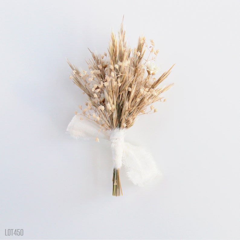 White Wrist Cuff Corsage and Boutonniere Set, Boho Dried Flowers for Prom image 8