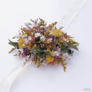 Wildflower Wrist Corsage, Pin on Corsage, Boho Garden Mix of Dried Flowers, Spring Summer Colors