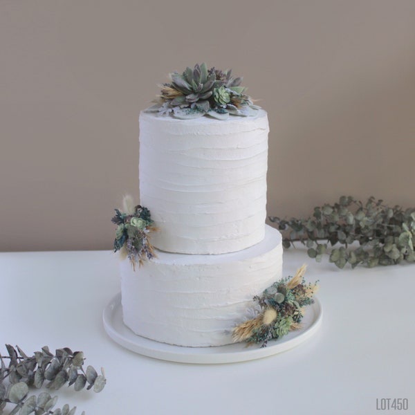 Succulent Blue and Lavender Floral Cake Tier Kit, Floral Topper with Two Floral Pics, Boho Floral Cake Decorations