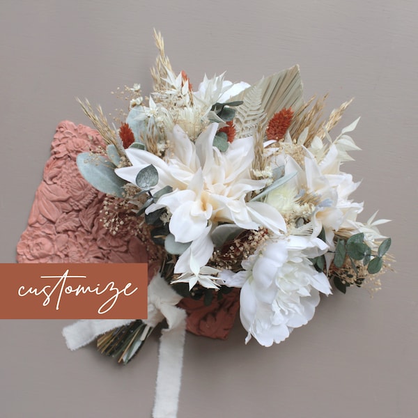 Custom Bridal Bouquet, Dried Flowers, Artificial Florals, Bridesmaid Hand Tied Wedding Bouquet