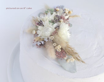 Dry Flower Cake Top for Cake Decorating, Half Wreath Floral Cake Topper, Flowers for Cakes, Dried Flowers with Succulents, Boho Wildflowers