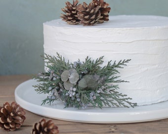 Evergreen Cake Pick, Pine and Eucalyptus, Winter Woodland Cake Decorations, Dried Flowers for Cakes, Christmas Holiday Woodland Wedding