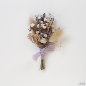 Ramo bohemio de flores silvestres de lavanda, flores de color morado claro para graduación o boda, flores secas mixtas, flores de solapa para boda para hombre.