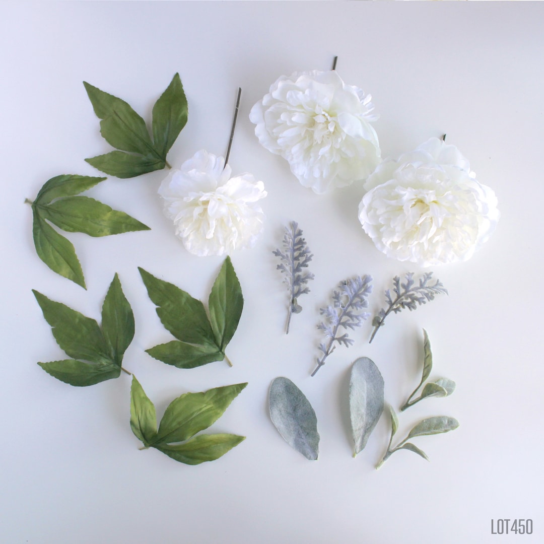 White Silk Peony Flower Decoration Kit, Artificial Flowers for Cakes