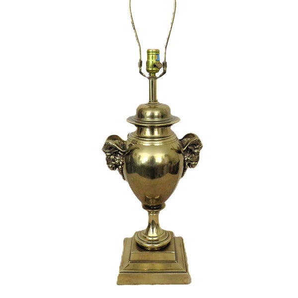 Vintage Brass Rams' Heads Urn Style Table Lamp